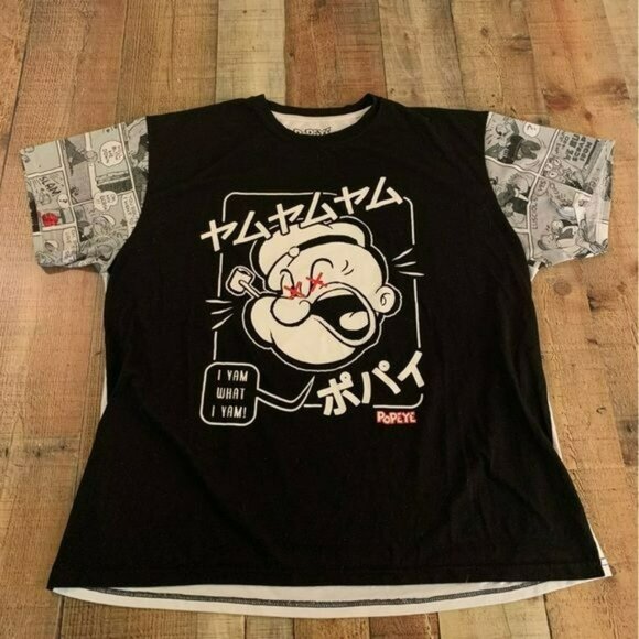 Popeye Japanese Graphic black and gray color block tshirt men’s 2XL - Picture 1 of 7